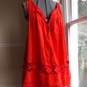Free People Boho orange lace sleeveless tent dress